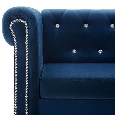 Szczegółowe zdjęcie nr 10 produktu Aksamitna sofa w stylu Chesterfield Charlotte 3Q - niebieska