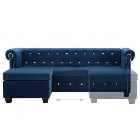 Szczegółowe zdjęcie nr 11 produktu Aksamitny narożnik w stylu Chesterfield Xavier 4Q - niebieski