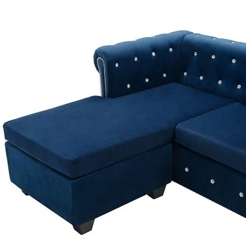 Szczegółowe zdjęcie nr 7 produktu Aksamitny narożnik w stylu Chesterfield Xavier 4Q - niebieski