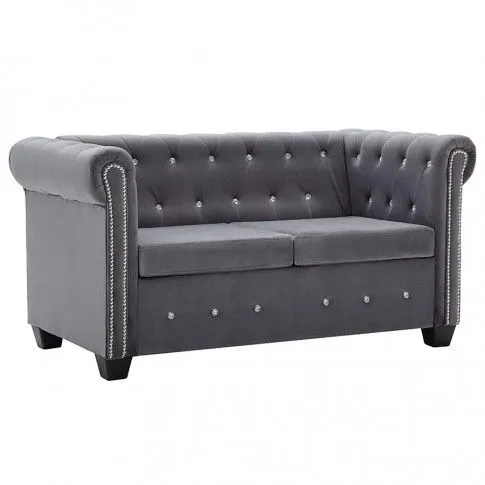 Zdjęcie produktu Aksamitna sofa w stylu Chesterfield Charlotte 2Q - szara.