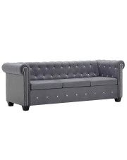 Aksamitna sofa w stylu Chesterfield Charlotte 3Q - szara w sklepie Edinos.pl