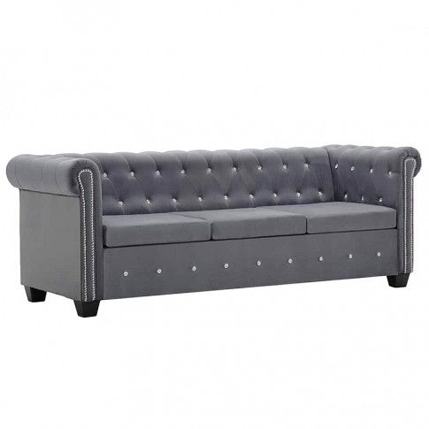 Zdjęcie produktu Aksamitna sofa w stylu Chesterfield Charlotte 3Q - szara.