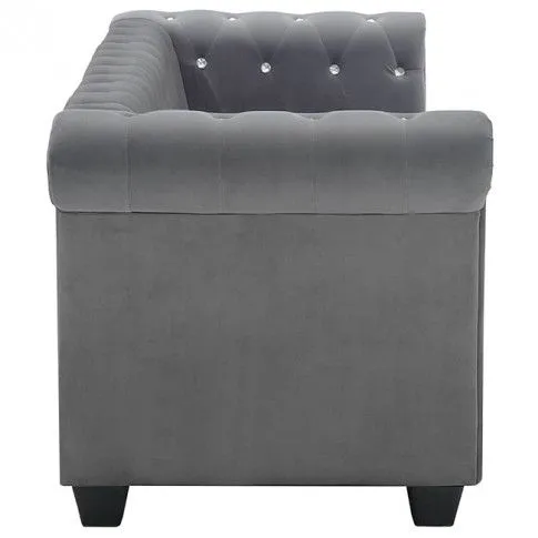 Szczegółowe zdjęcie nr 11 produktu Aksamitna sofa w stylu Chesterfield Charlotte 3Q - szara