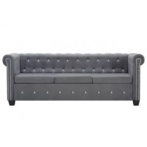 Szczegółowe zdjęcie nr 7 produktu Aksamitna sofa w stylu Chesterfield Charlotte 3Q - szara