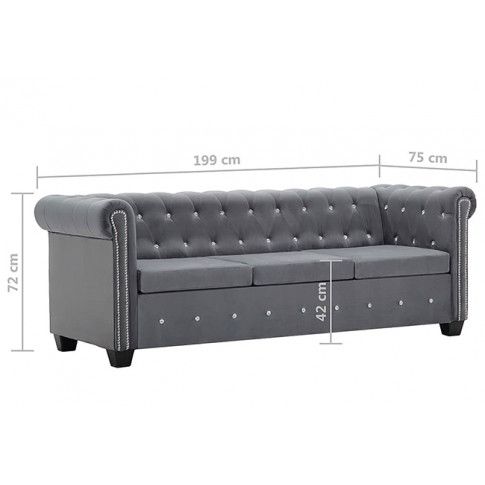 Szczegółowe zdjęcie nr 9 produktu Aksamitna sofa w stylu Chesterfield Charlotte 3Q - szara
