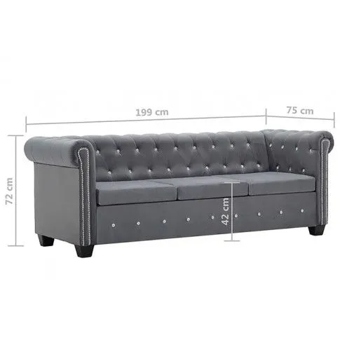 Szczegółowe zdjęcie nr 9 produktu Aksamitna sofa w stylu Chesterfield Xavier 3Q - szara