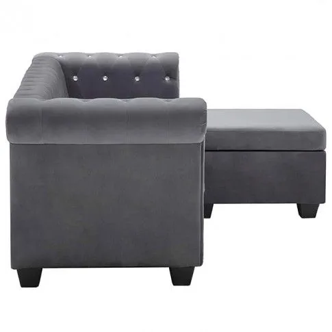 Szczegółowe zdjęcie nr 11 produktu Szary narożnik z leżanką w stylu Chesterfield - Xavier 4Q
