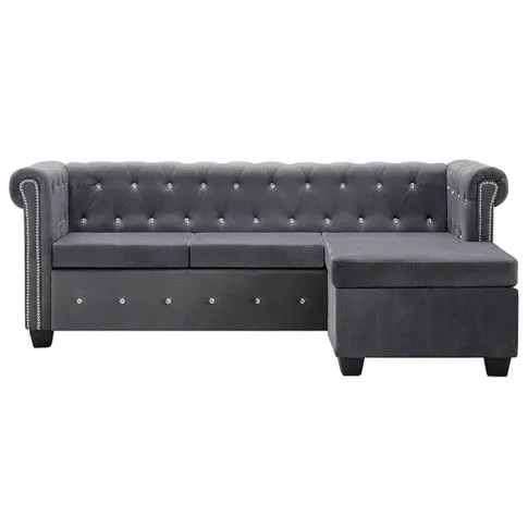 Szczegółowe zdjęcie nr 5 produktu Szary narożnik z leżanką w stylu Chesterfield - Xavier 4Q