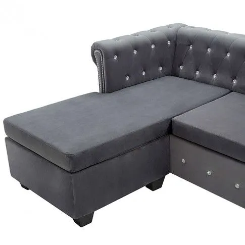 Szczegółowe zdjęcie nr 6 produktu Szary narożnik z leżanką w stylu Chesterfield - Xavier 4Q