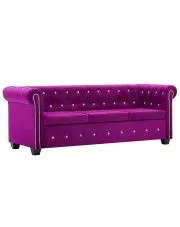 Aksamitna fioletowa sofa w stylu Chesterfield - Charlotte 3Q