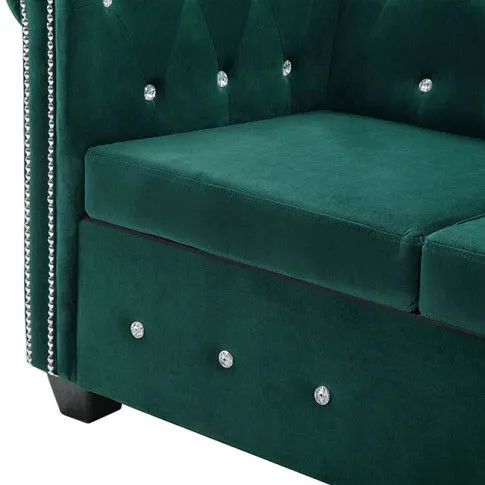 Szczegółowe zdjęcie nr 6 produktu Aksamitna sofa w stylu Chesterfield Xavier 2Q - zielona