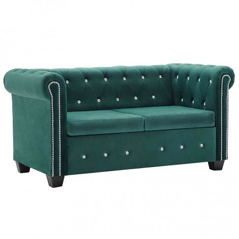 Zdjęcie produktu Aksamitna sofa w stylu Chesterfield Charlotte 2Q - zielona.