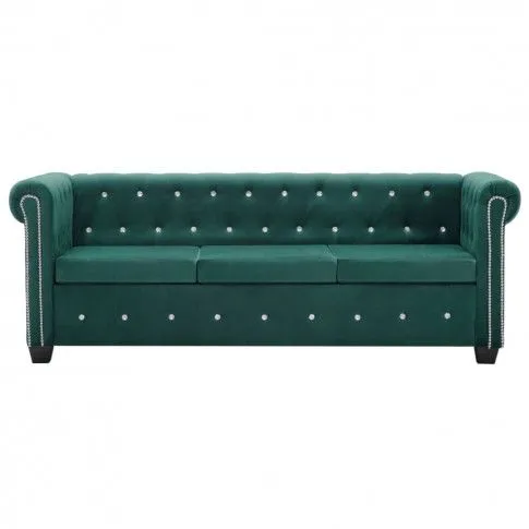 Szczegółowe zdjęcie nr 4 produktu Asemo Sofa Chesterfield, 3-os., obita aksamitem, 199x75x72cm, zielona