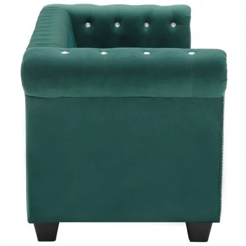 Szczegółowe zdjęcie nr 5 produktu Asemo Sofa Chesterfield, 3-os., obita aksamitem, 199x75x72cm, zielona
