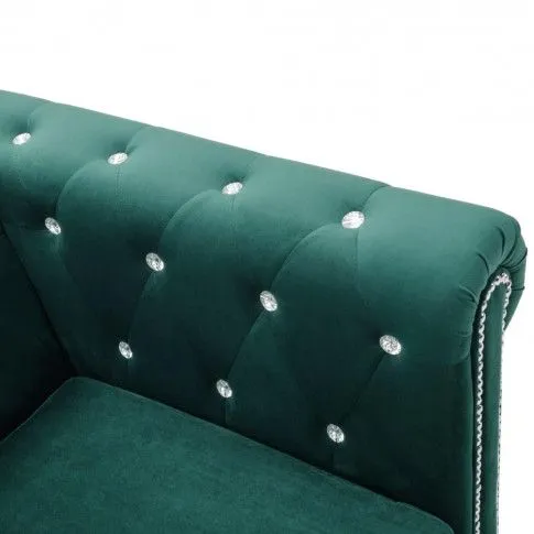 Szczegółowe zdjęcie nr 9 produktu Asemo Sofa Chesterfield, 3-os., obita aksamitem, 199x75x72cm, zielona