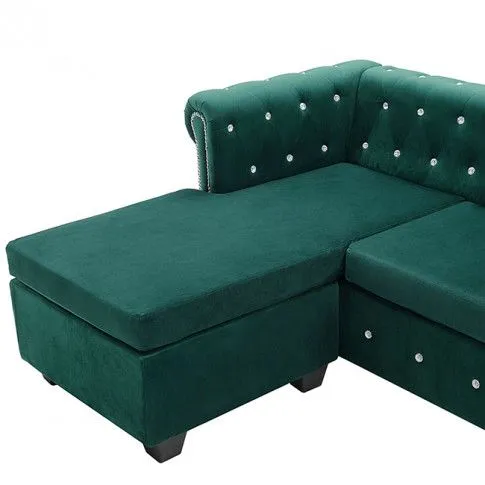 Szczegółowe zdjęcie nr 11 produktu Aksamitny narożnik w stylu Chesterfield Xavier 4Q - zielony