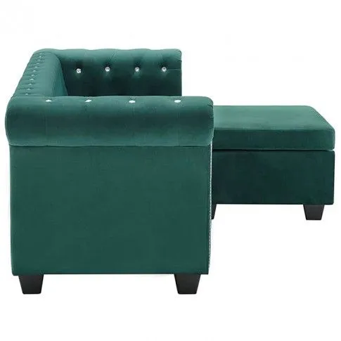 Szczegółowe zdjęcie nr 7 produktu Aksamitny narożnik w stylu Chesterfield Xavier 4Q - zielony
