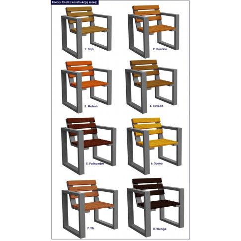 Fotografia Krzesło ogrodowe metalowe z drewnianym siedziskiem Norin Gray - 8 kolorów  z kategorii Fotele i leżaki ogrodowe