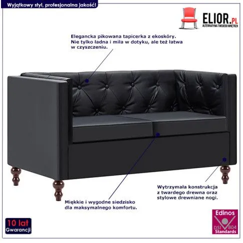 Szczegółowe zdjęcie nr 9 produktu 2-osobowa Sofa Vang w stylu Chesterfield - czarna
