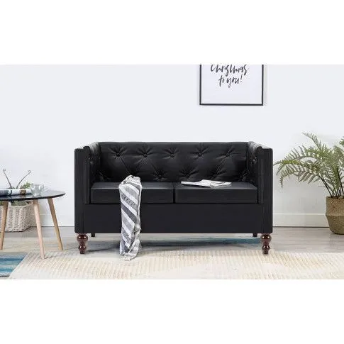 Szczegółowe zdjęcie nr 10 produktu 2-osobowa Sofa Vang w stylu Chesterfield - czarna
