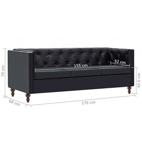 Szczegółowe zdjęcie nr 6 produktu 3-osobowa Sofa James 3Q w stylu Chesterfield - czarna