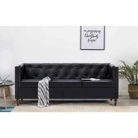 Szczegółowe zdjęcie nr 10 produktu 3-osobowa Sofa Majorka w stylu Chesterfield - czarna