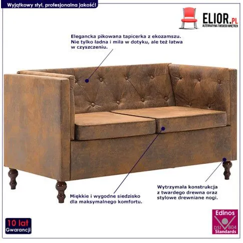 Szczegółowe zdjęcie nr 9 produktu 2-osobowa Sofa Vang w stylu Chesterfield - brąz