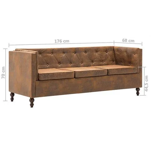 Szczegółowe zdjęcie nr 5 produktu 3-osobowa Sofa Majorka w stylu Chesterfield - brąz