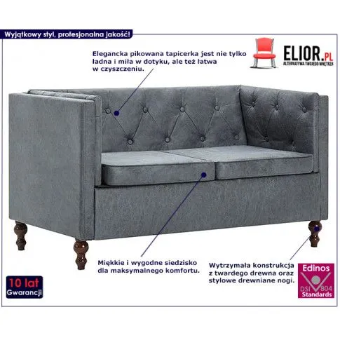 Szczegółowe zdjęcie nr 8 produktu 2-osobowa Sofa James 2Q w stylu Chesterfield - szara