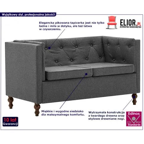 Szczegółowe zdjęcie nr 10 produktu 2-osobowa Sofa Vang w stylu Chesterfield - ciemnoszara