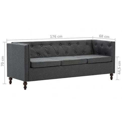 Szczegółowe zdjęcie nr 5 produktu 3-osobowa Sofa James 3Q w stylu Chesterfield - ciemnoszara