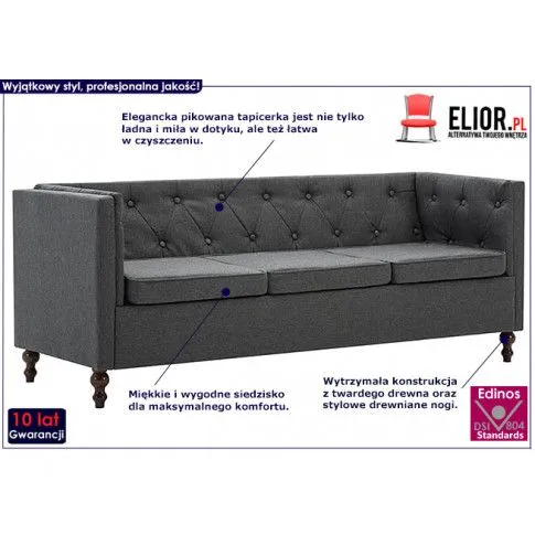 Szczegółowe zdjęcie nr 11 produktu 3-osobowa Sofa Majorka w stylu Chesterfield - ciemnoszara