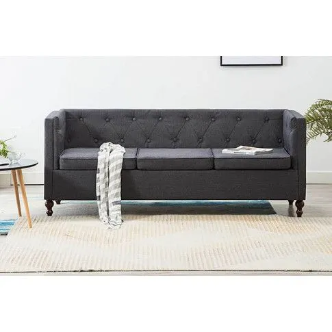 Szczegółowe zdjęcie nr 9 produktu 3-osobowa Sofa James 3Q w stylu Chesterfield - ciemnoszara