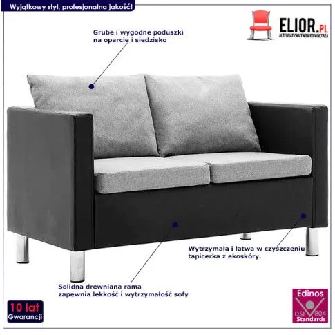 Szczegółowe zdjęcie nr 7 produktu Atrakcyjna 2-osobowa sofa Glomsti 2Q - czarno-jasnoszara