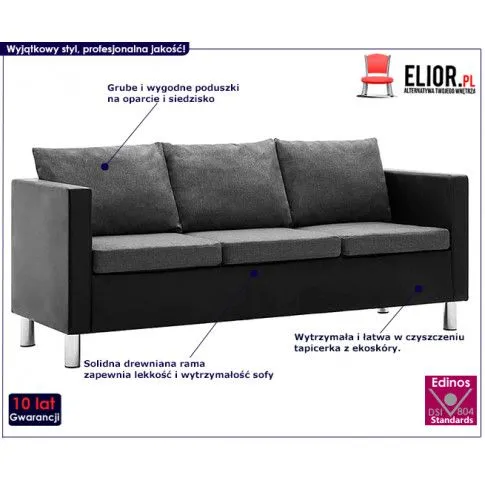 Szczegółowe zdjęcie nr 6 produktu Atrakcyjna 3-osobowa sofa Karlo 3Q - czarno-jasnoszara