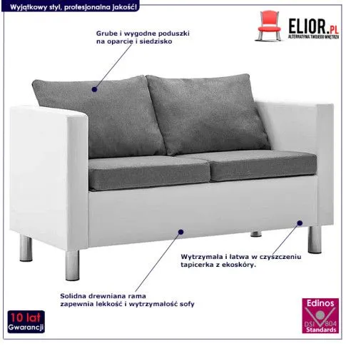 Szczegółowe zdjęcie nr 7 produktu Atrakcyjna 2-osobowa sofa Glomsti 2Q - biało-jasnoszara