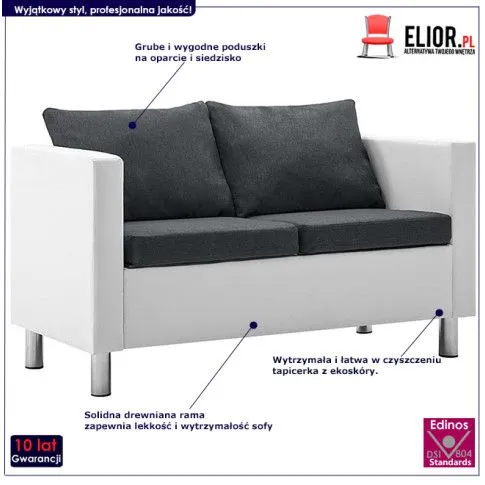 Szczegółowe zdjęcie nr 7 produktu Atrakcyjna 2-osobowa sofa Glomsti 2Q - biało-ciemnoszara
