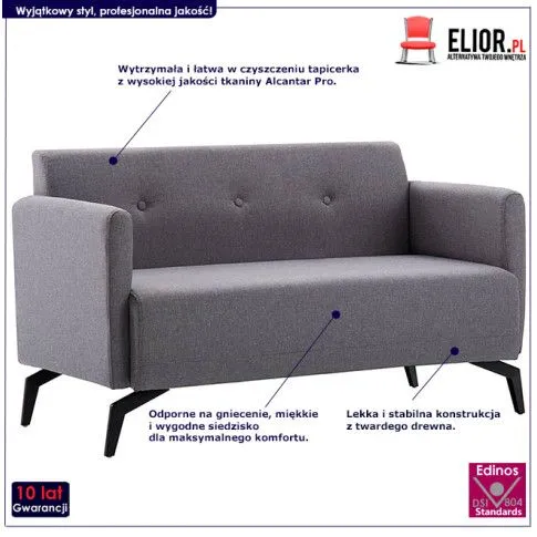 Szczegółowe zdjęcie nr 10 produktu Stylowa 2-osobowa kanapa Skoma 2X - kolor szary