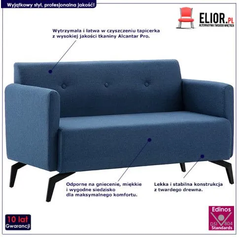 Szczegółowe zdjęcie nr 10 produktu Stylowa 2-osobowa sofa Skoma 2X - niebieska