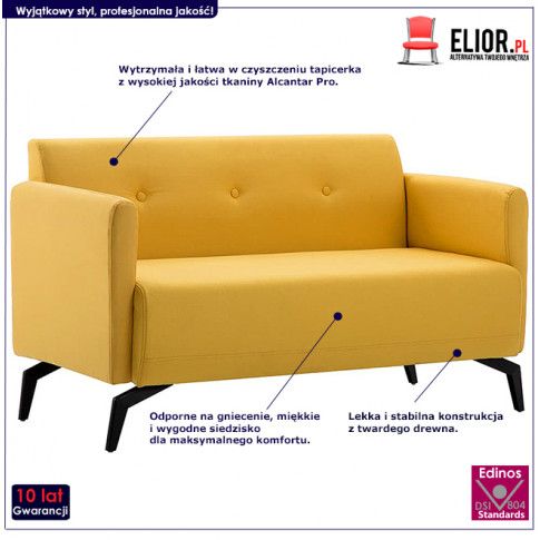 Szczegółowe zdjęcie nr 10 produktu Stylowa 2-osobowa sofa Rivena 2X - żółta