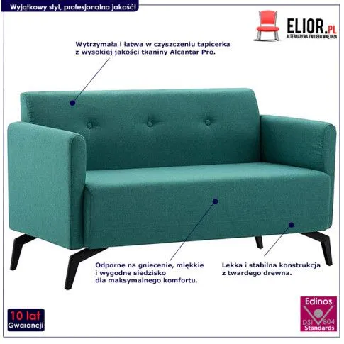 Szczegółowe zdjęcie nr 10 produktu Stylowa 2-osobowa sofa Skoma 2X - zielona