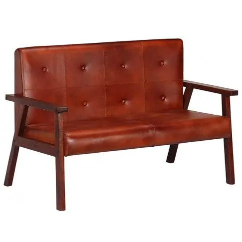 Szczegółowe zdjęcie nr 8 produktu Sofa 2-osobowa ze skóry naturalnej Syleta - brązowa