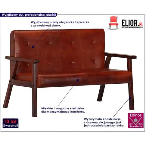 Fotografia Sofa 2-osobowa ze skóry naturalnej Syleta - brązowa z kategorii Kanapy i sofy