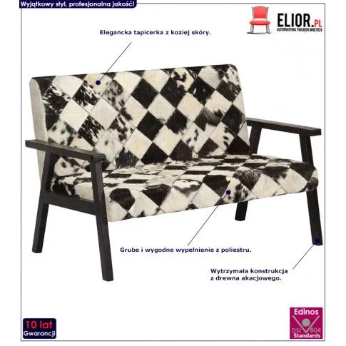 Szczegółowe zdjęcie nr 10 produktu Sofa Max z naturalnej koziej skóry – biało-czarna