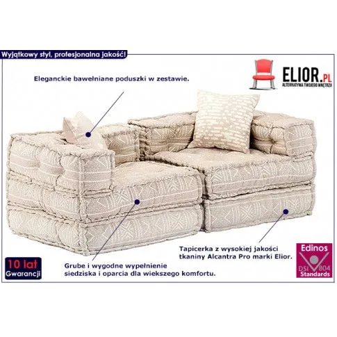 2-osobowa rozkładana beżowa sofa modułowa Demri 3D