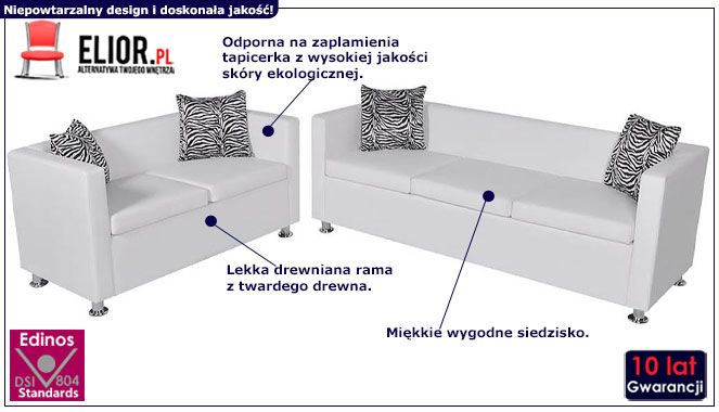 Biały zestaw wypoczynkowy ze skóry ekologicznej Cali