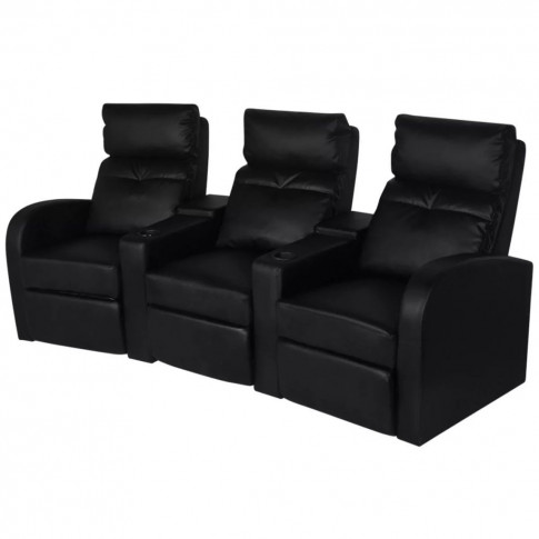 Czarne, skórzane fotele dla 3 osób Blurry 2X