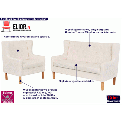 Szczegółowe zdjęcie nr 4 produktu Kremowy zestaw wypoczynkowy uszak - Vilson 2Q