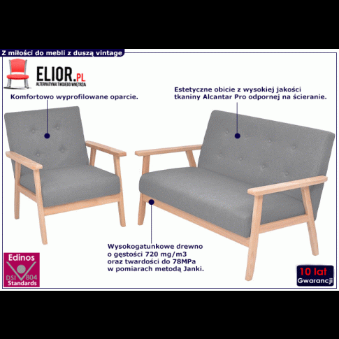 Fotografia Tapicerowany zestaw wypoczynkowy Kifi 3X - Jasnoszary z kategorii Wypoczynki