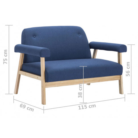 Wymiary 2-osobowej sofy wypoczynkowej Eureka niebieski